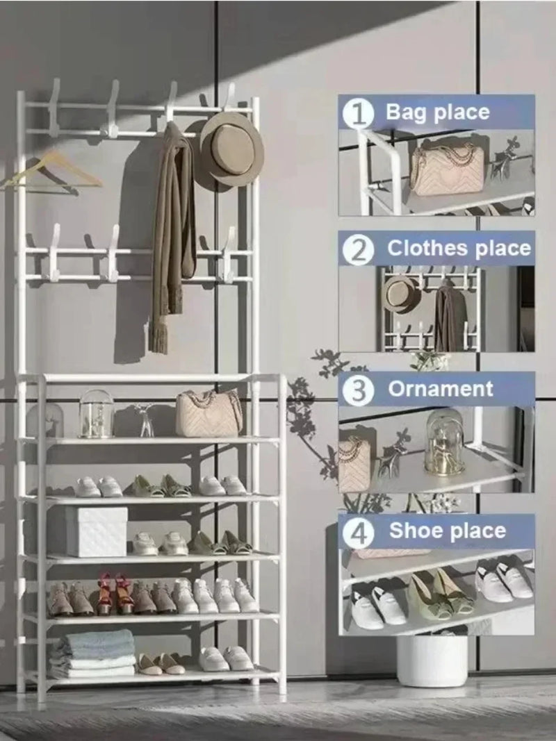 Clothes Hanger Multi-Layer Shoe Rack Doorway DIY Hat And Shoes Shelf Simple Floor-Standing Living Room Organizer Storage Racks