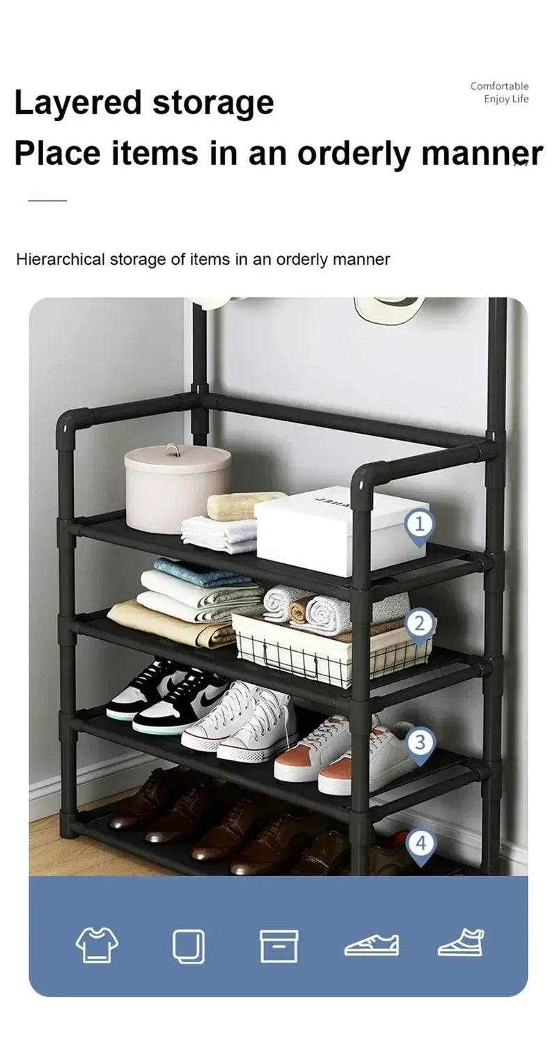 Clothes Hanger Multi-Layer Shoe Rack Doorway DIY Hat And Shoes Shelf Simple Floor-Standing Living Room Organizer Storage Racks