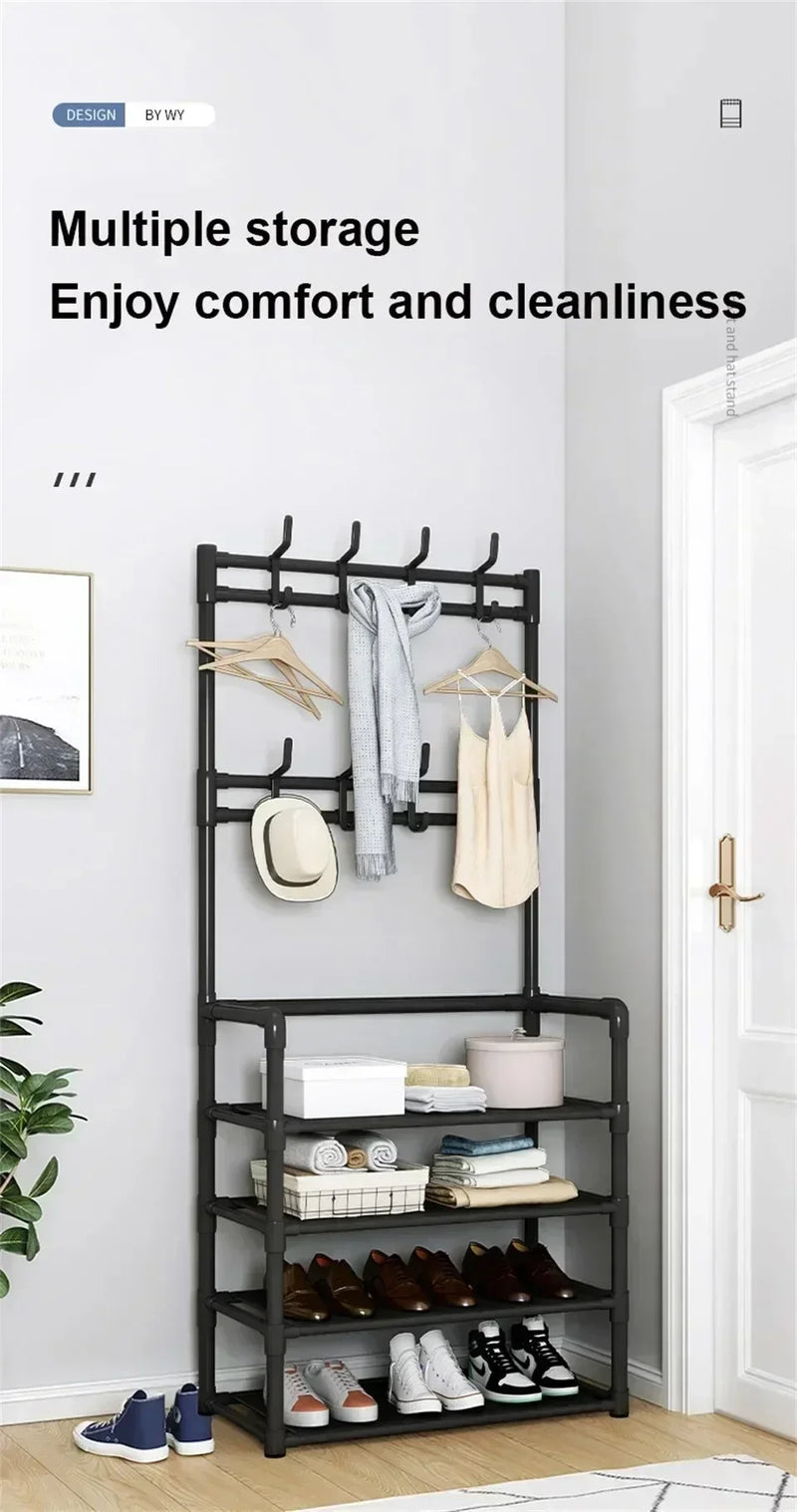 Clothes Hanger Multi-Layer Shoe Rack Doorway DIY Hat And Shoes Shelf Simple Floor-Standing Living Room Organizer Storage Racks